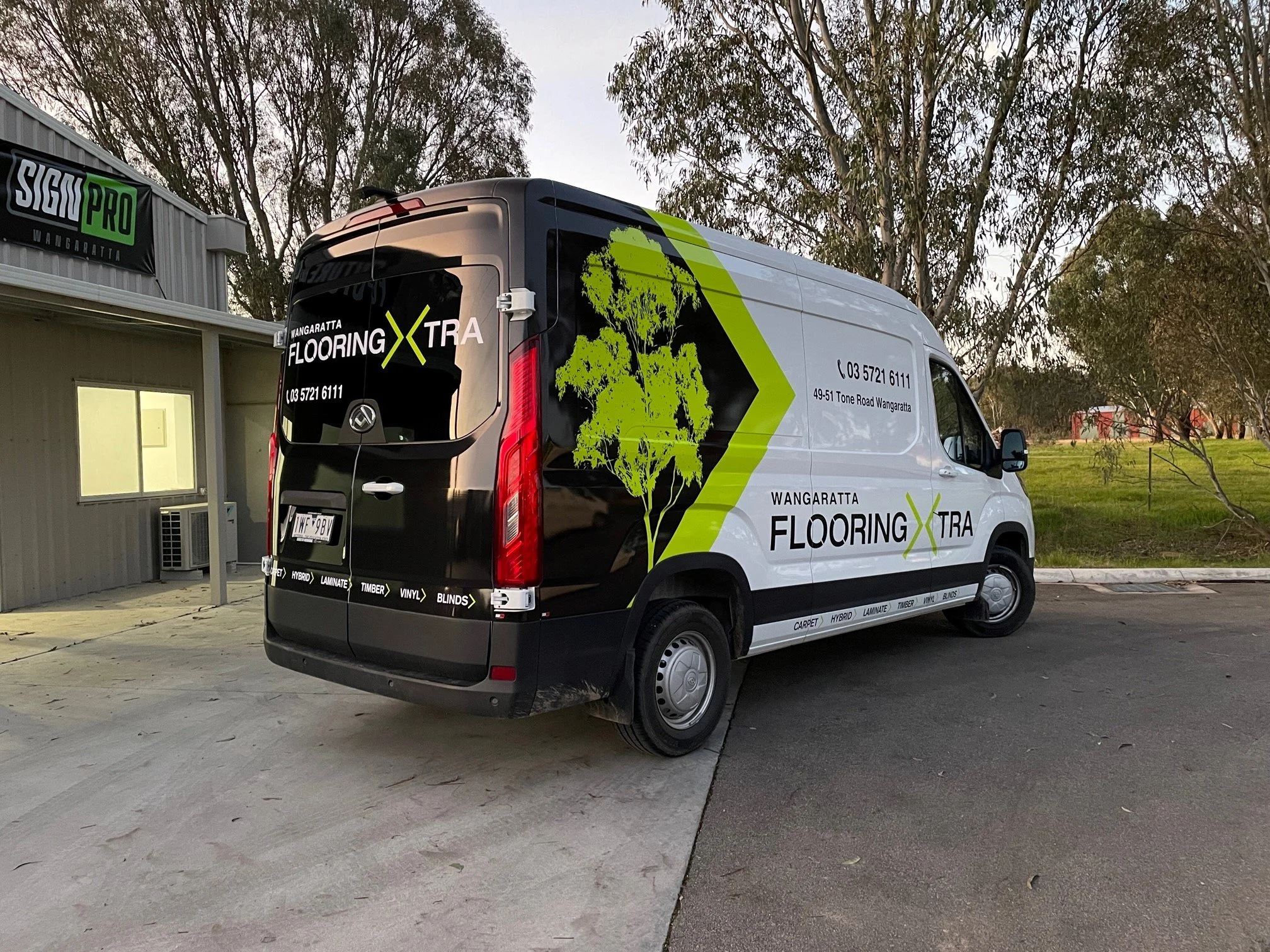 Finished vehicle wrap outside the SignPro Wangaratta workshop on Vincent Road
